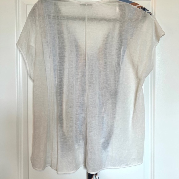 Zara White Short Sleeve Front Tie Top with Stripes - Picture 4 of 4